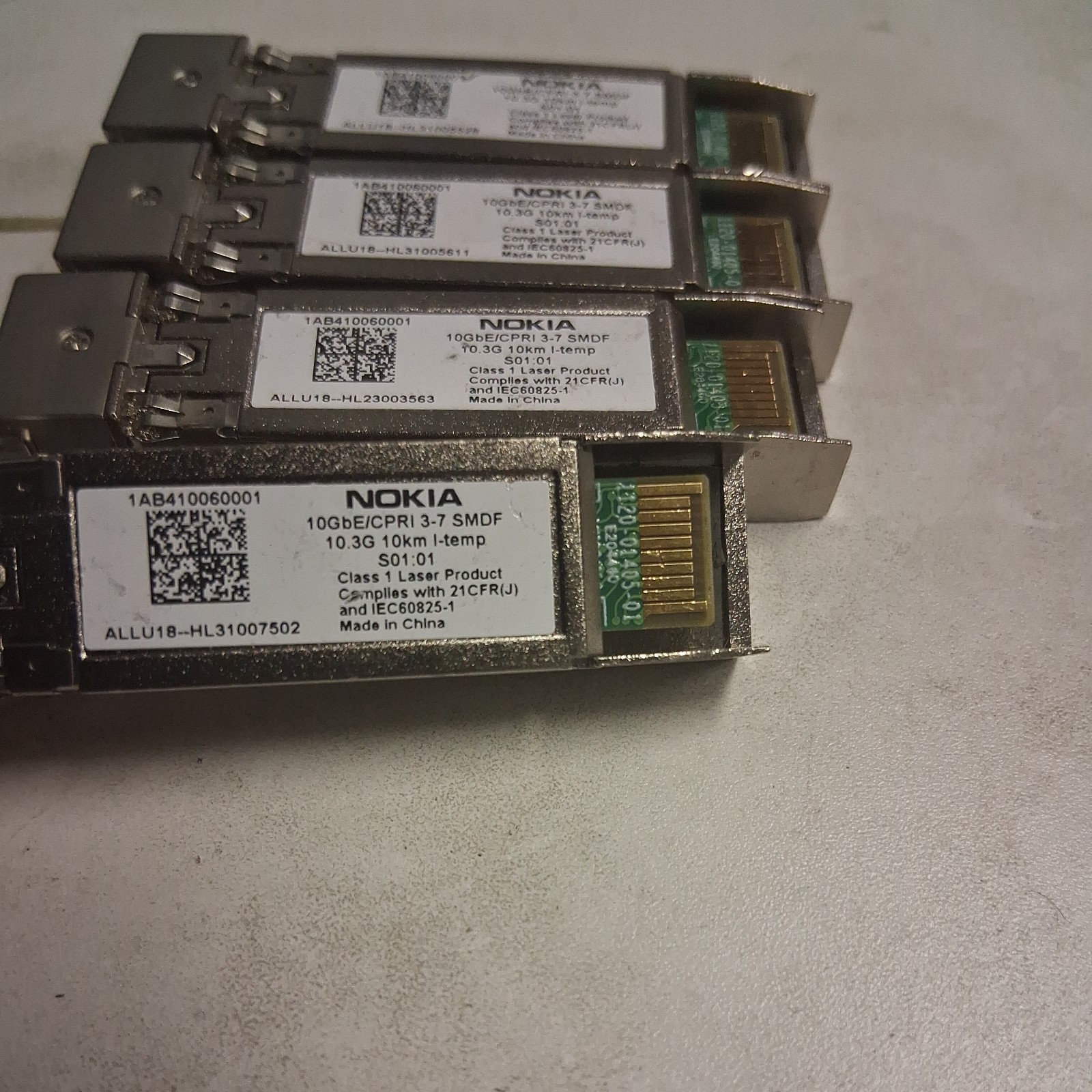 lot of 4 -NOKIA 1AB410060001 10GbE SFP 10.3G 10km I-temp Optical Transceivers