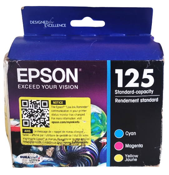 Epson 125 Cyan Magenta Yellow Ink Cartridges Exp: 06-2027