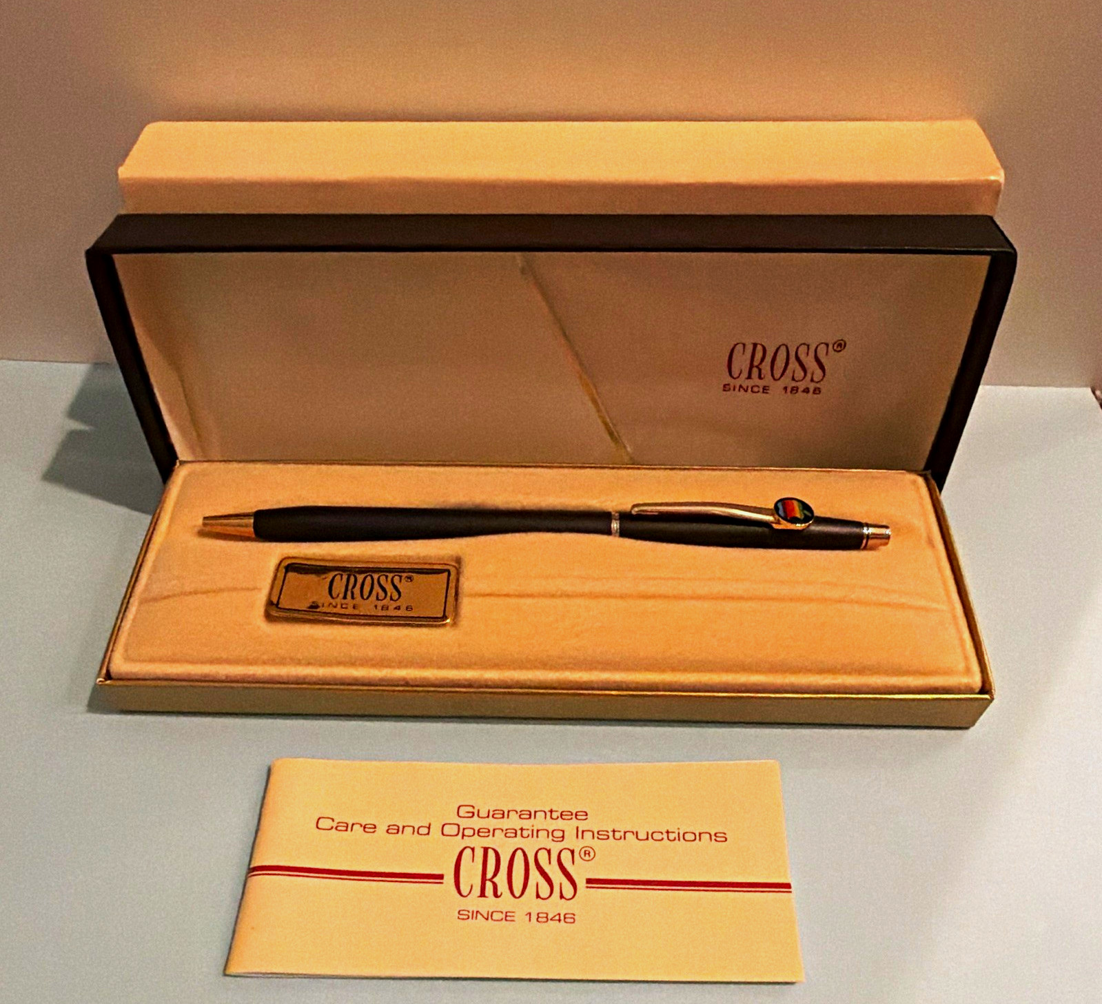 Vintage Apple computer Cross Metal Ballpoint Pen Black Ink Gold Trim