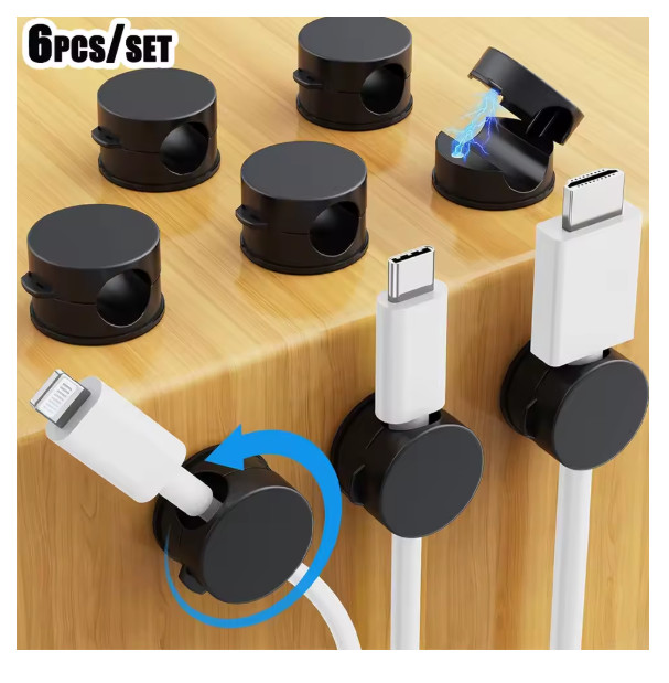 6PCS Rotatable Cord Organizer Magnetic Cable Clips  Wire Holder Desk Cable Clips