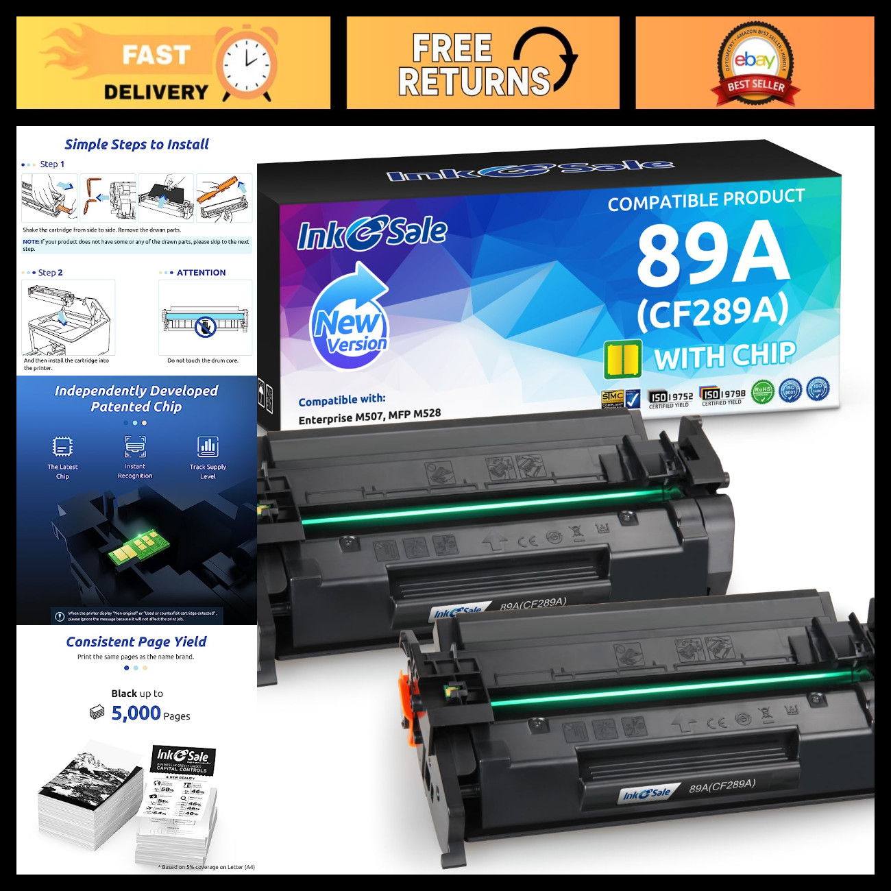 Compatible Black Toner Cartridge 89A CF289A 89X for HP M507 - 2-Pack High Yield