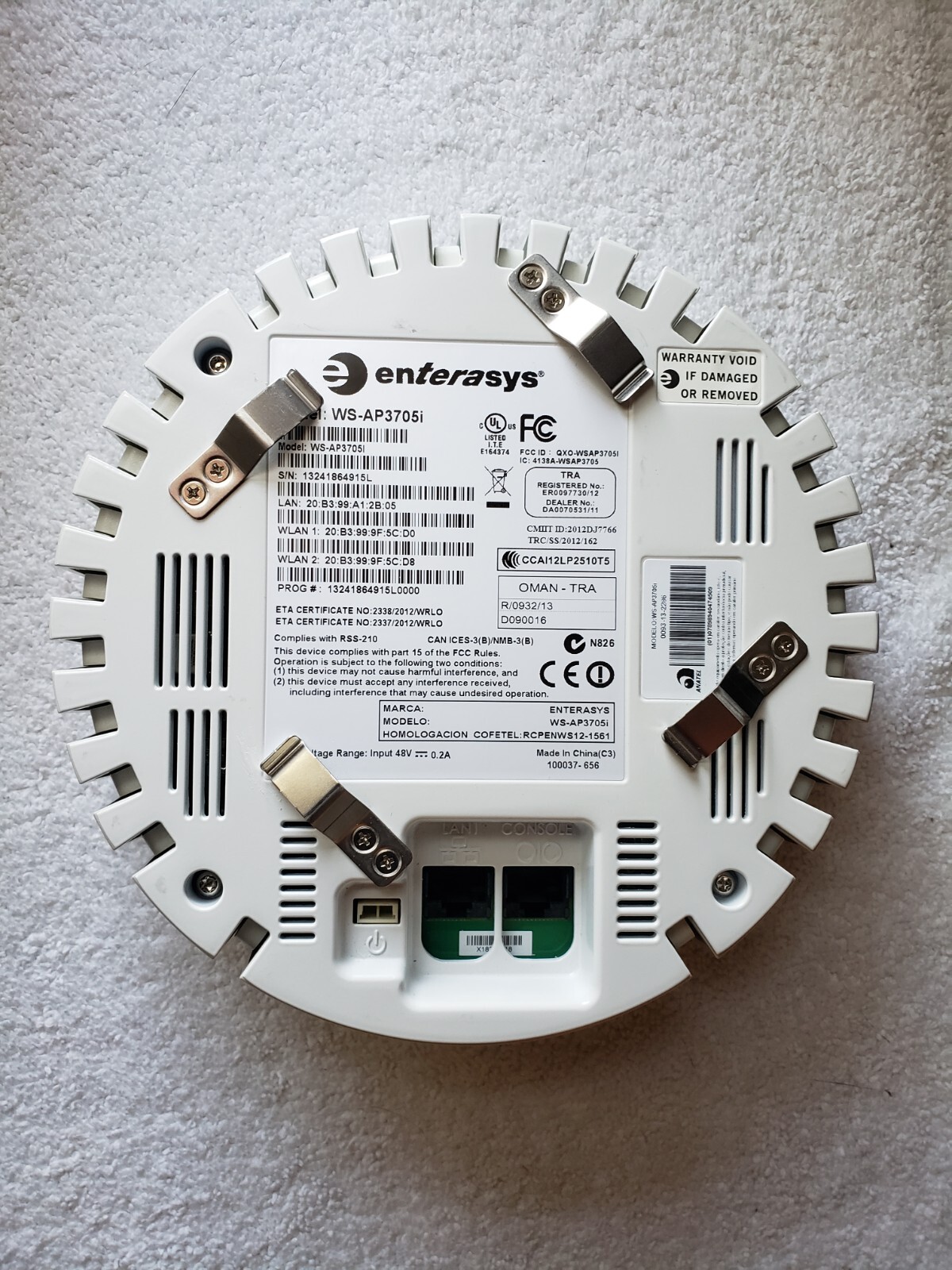Extreme Networks Enterasys WS-AP3705i Wifi Access Point PoE 