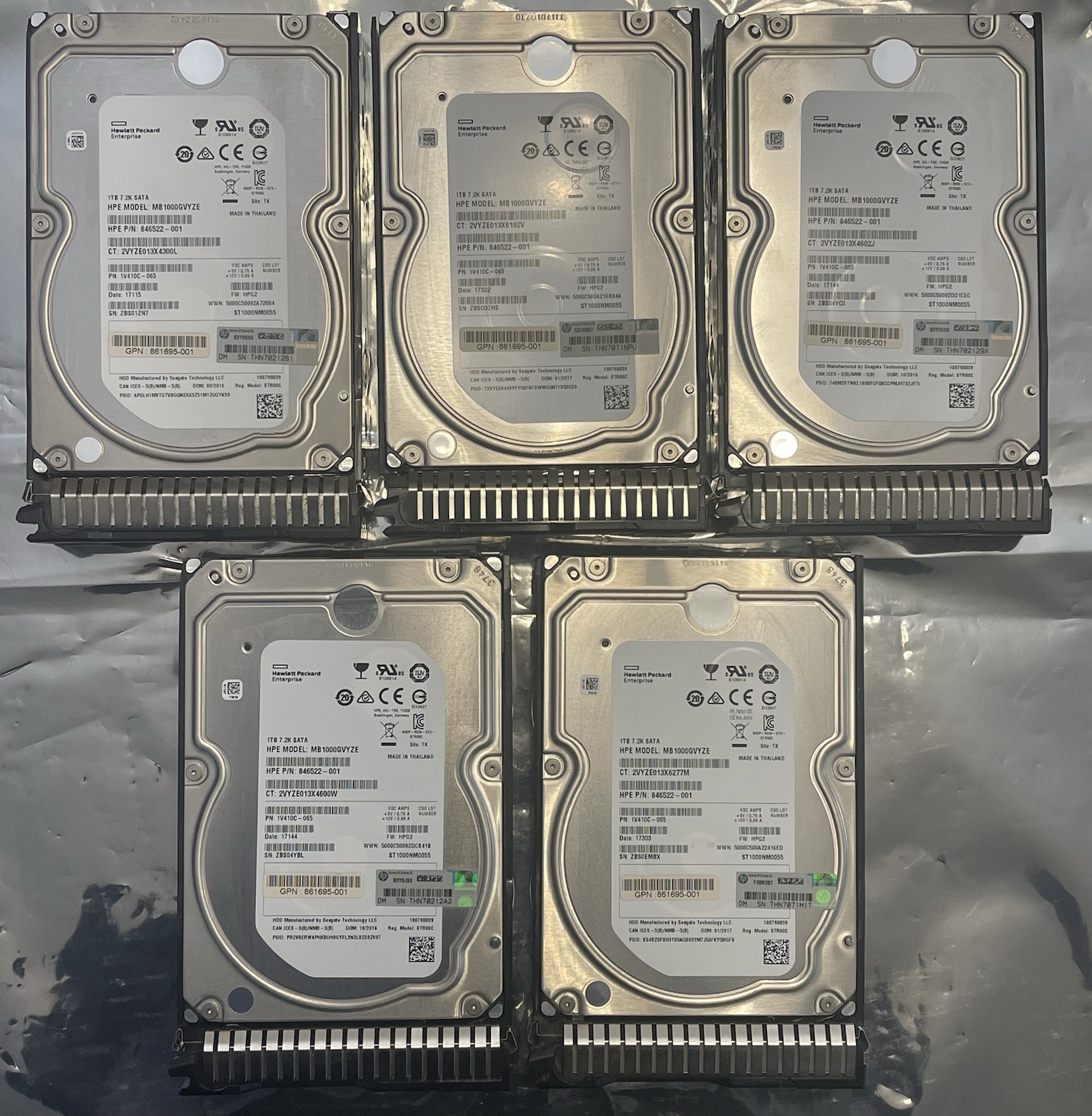 Qty.5 HPE Seagate 1TB 7.2k SATA Drive 846522-001 MB1000GVYZE READ