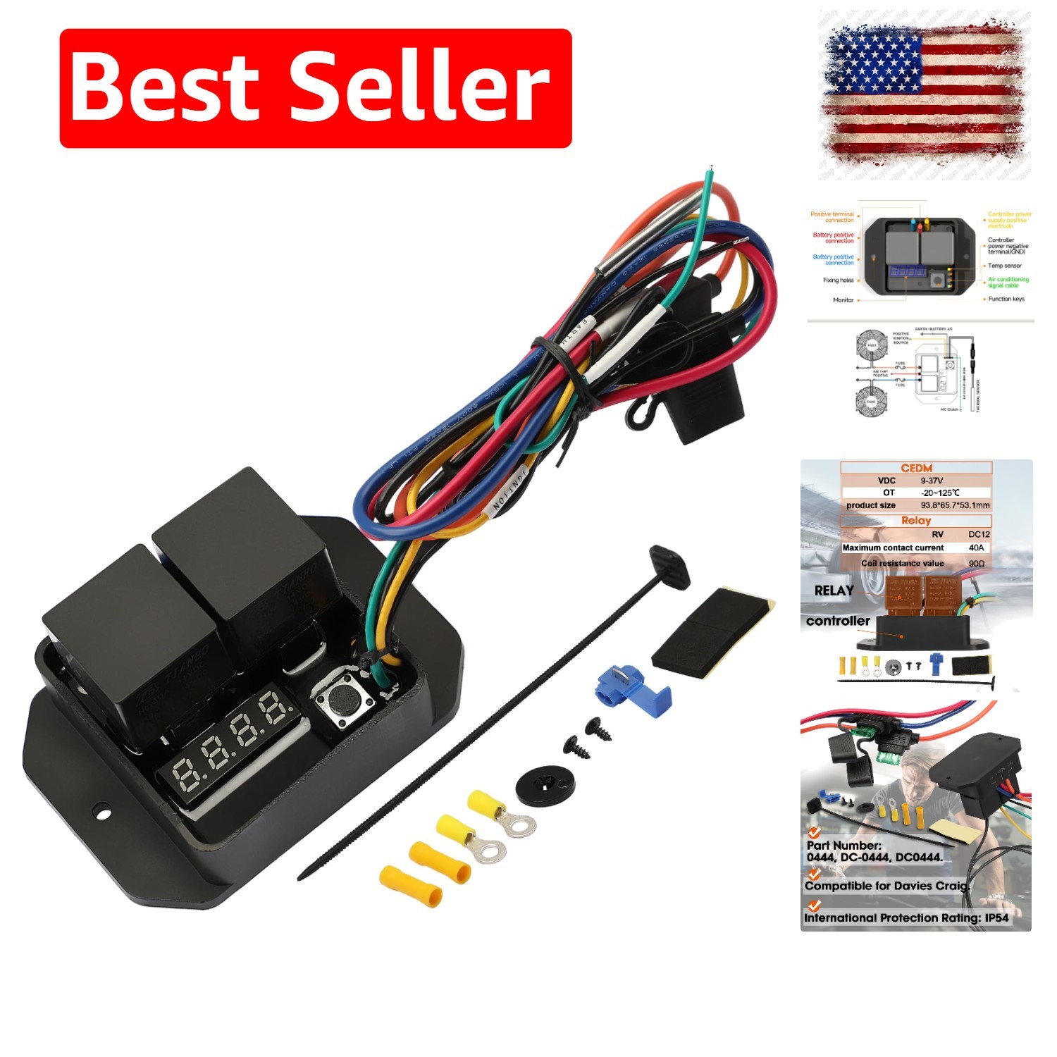 Digital Radiator Fans Controller Kit 12V and 24V, Adjustable Temperature Rang...