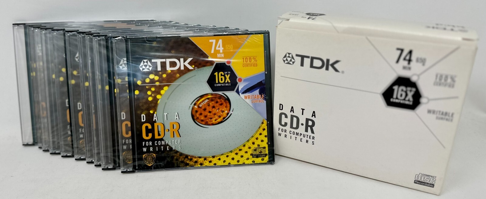New Box of 10 x TDK CD-R Data CDs with Sealed Cases 74 minutes 650 MB 16x