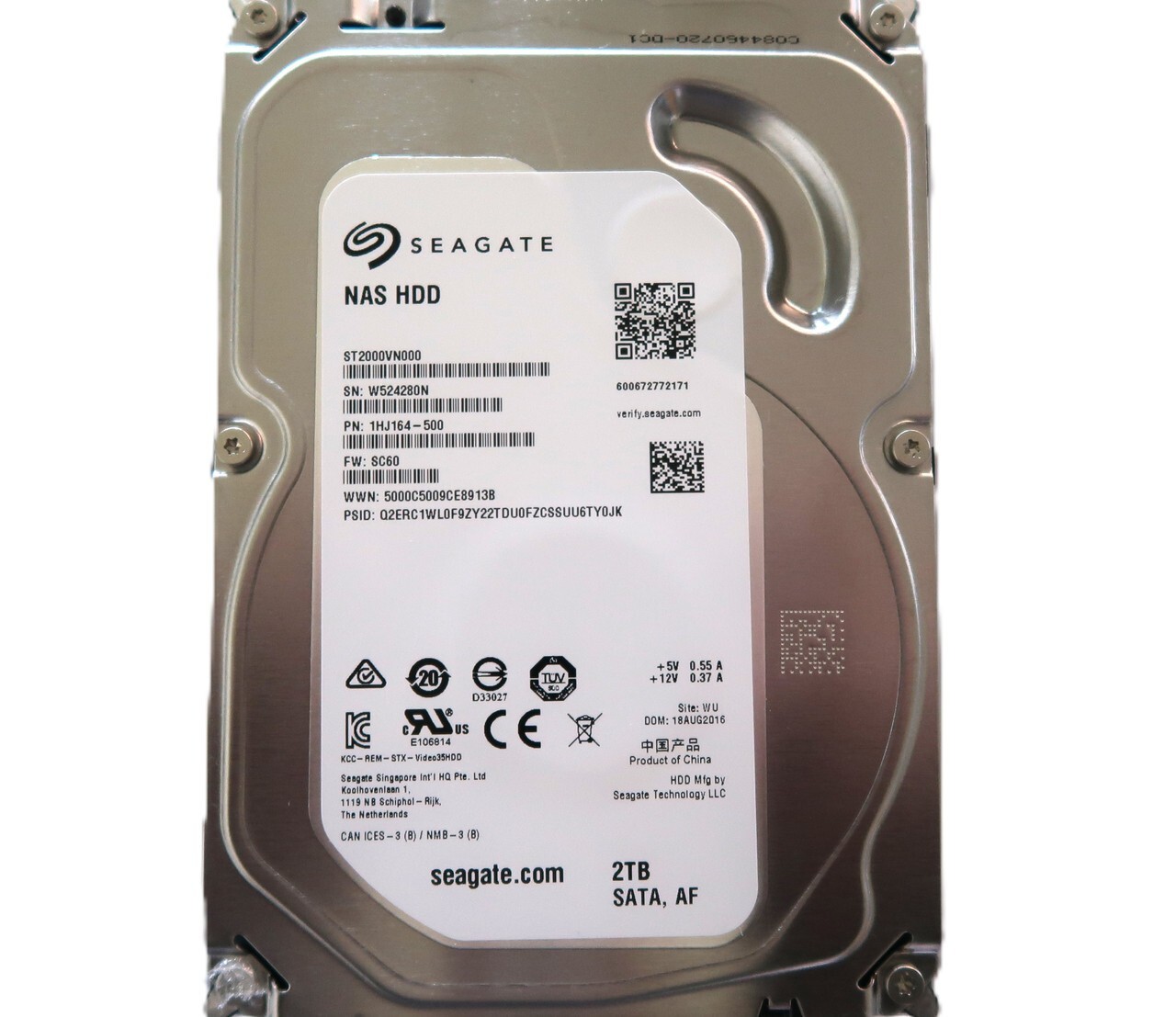 ST2000VN000 PN: 1HJ164-500 (W524) Site:WU FW:SC60 China 3.5" 2000gb 08/2016