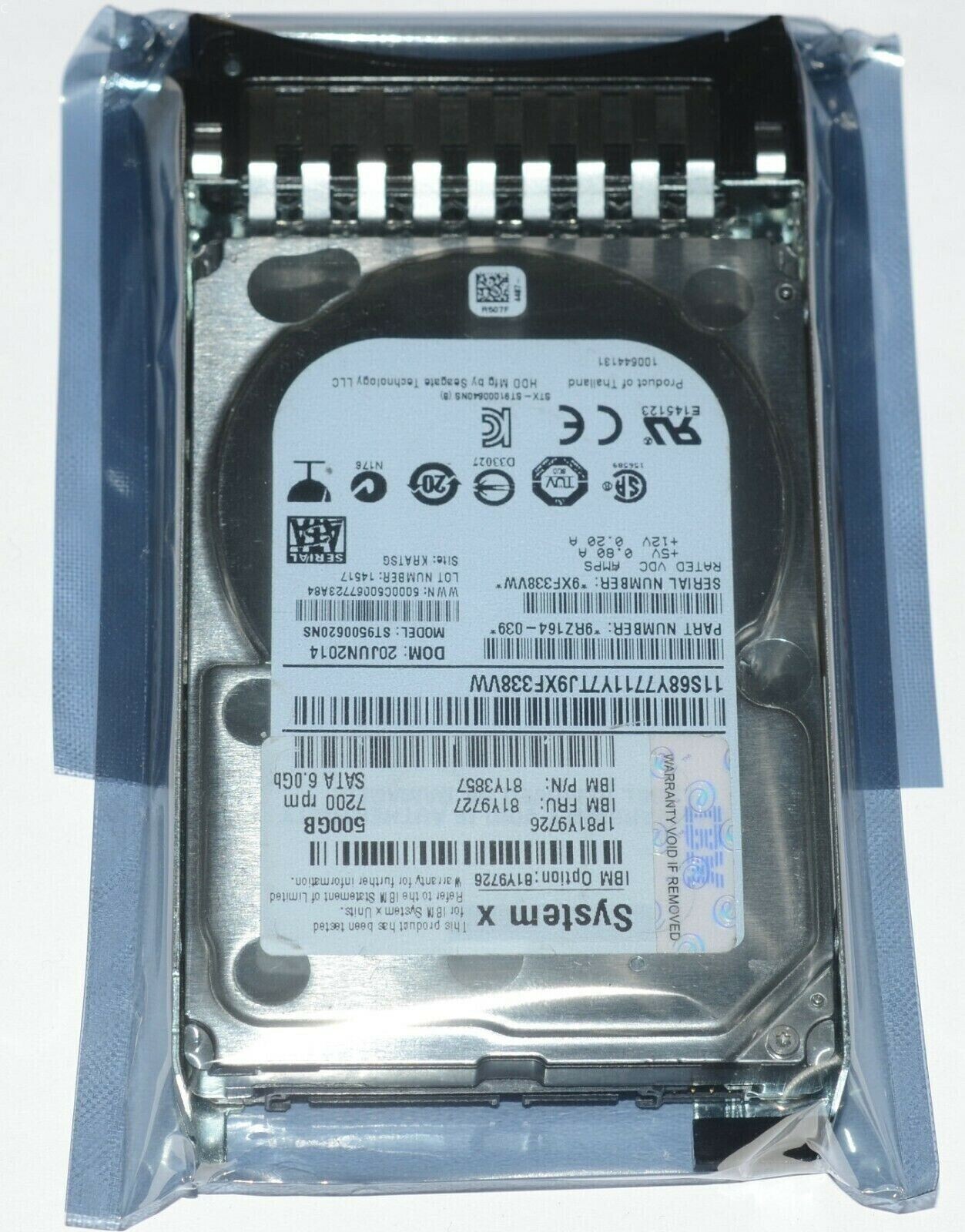 NEW IBM 81Y9727 81Y9726 81Y3857 500GB 7.2K 6G SFF 2.5" SATA NL HARD DRIVE