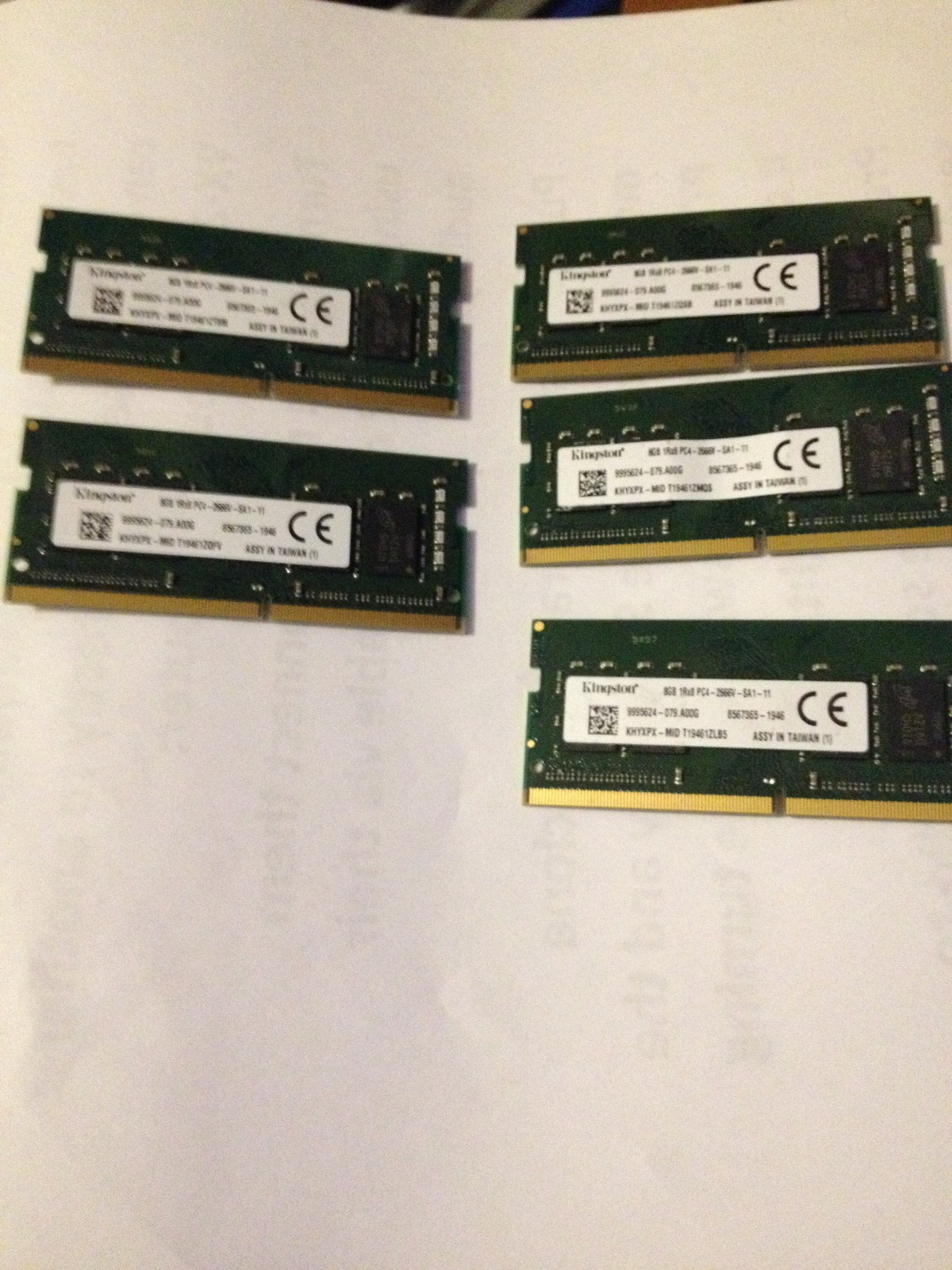 Lot of 5 Kingston 8GB (5x8GB) for 40GB  KHYXPX-MID DDR4 PC4-2666V Non-ECC  RAM