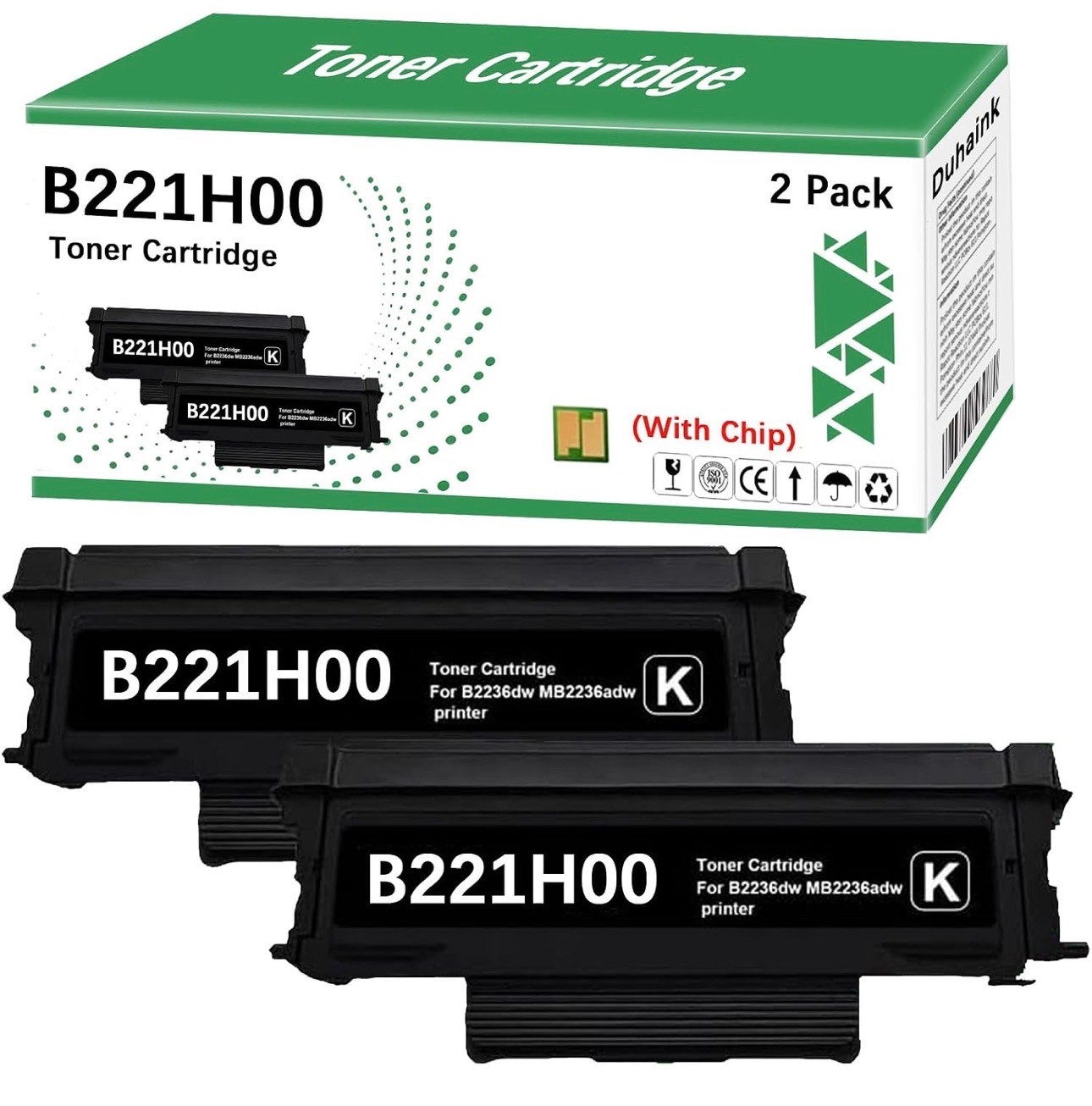 B221H00 Toner Cartridge for B2236dw MB2236adw Printer (with Chip) 2 Pack