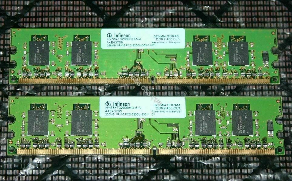 RAM Infineon PC2-3200U 2x 256MB 512MB Total DDR2 400 CL3 Computer Memory