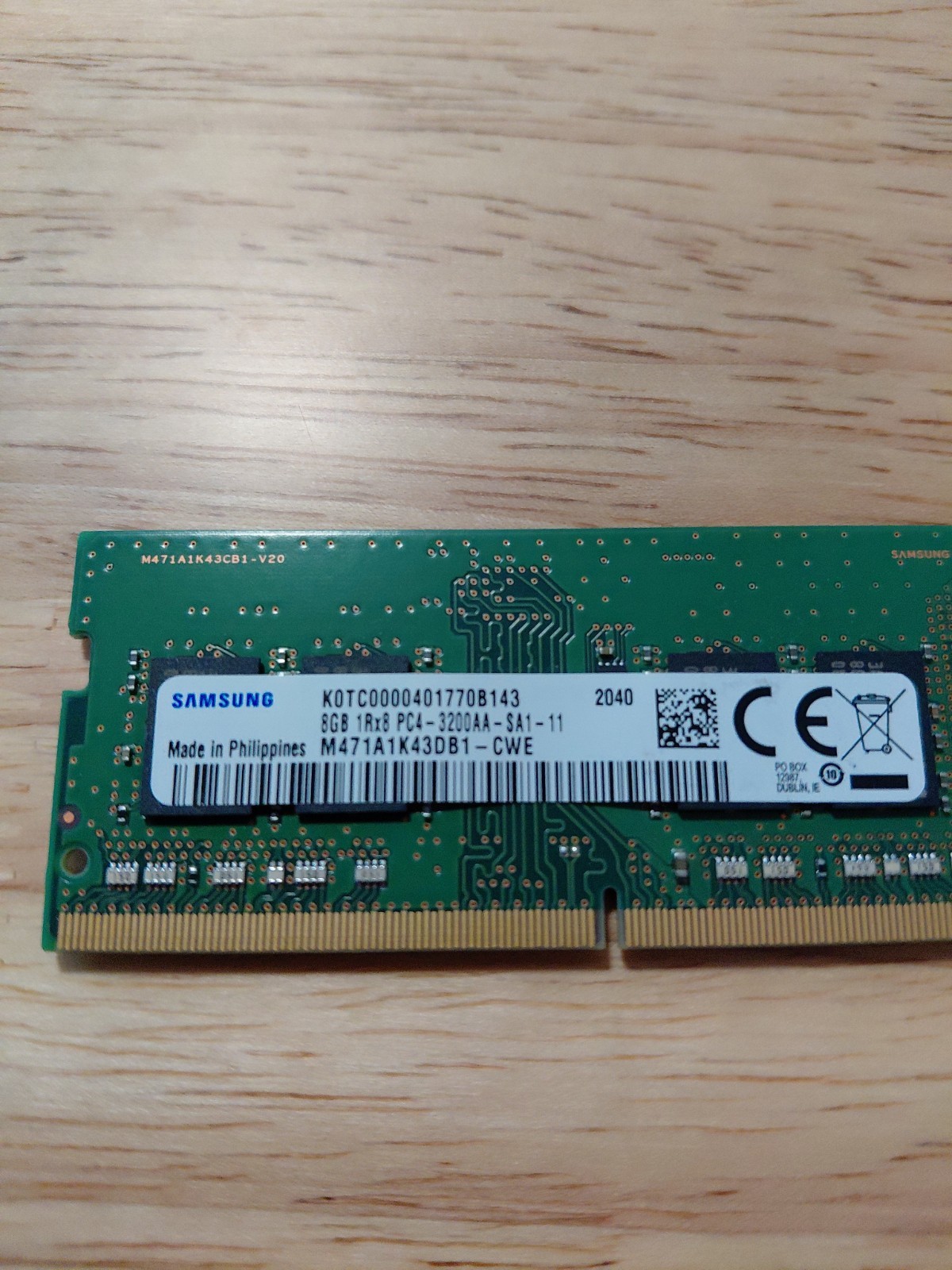 Samsung 8GB DDR4 SO-DIMM PC4-3200AA Non-ECC Laptop RAM M471A1K43DB1-CWE