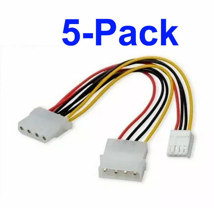 5-Pack 8 Inch Molex 5.25 to 3.5 Floppy & Molex 5.25 Power Supply Cable LP4 4 Pin