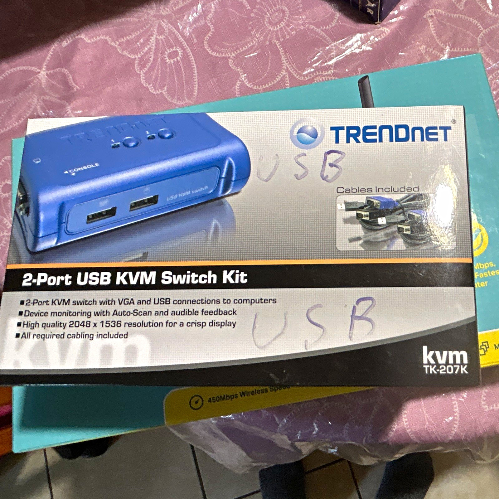 TRENDnet TK-207K 2-Port USB VGA KVM Switch Kit w/ 4ft Cables, Blue