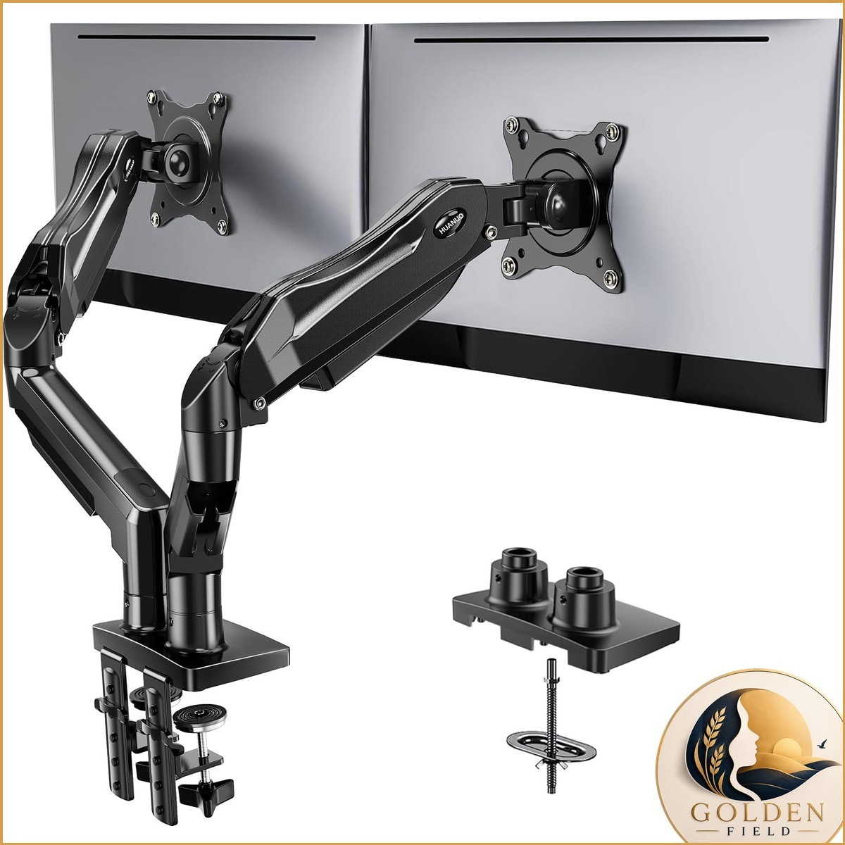 HUANUO HNDS6 FlowLift Dual Monitor Stand Desk Mount C-Clamp Grommet for 13-32"