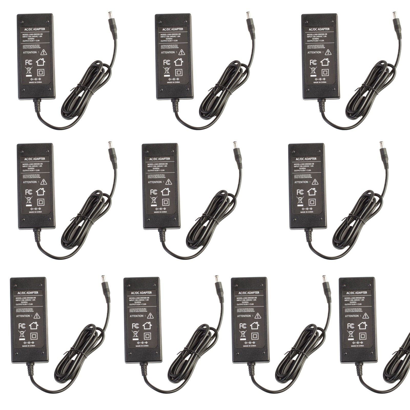 lot of 10pcs  9v 45w AC adapter 5A to DC 5.5mm x 2.1mm plug