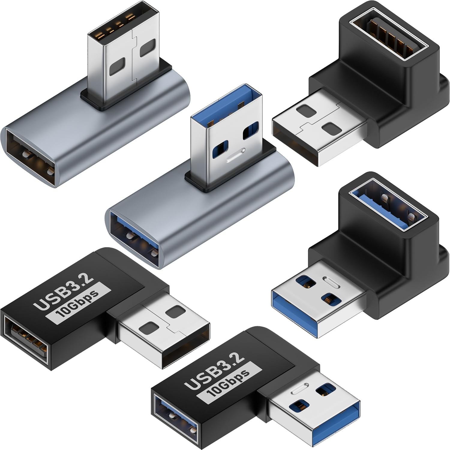 6 Pack 10Gbps USB 3.1 Male to Female Adapter Up Down Left Right 90 Degree Rig...