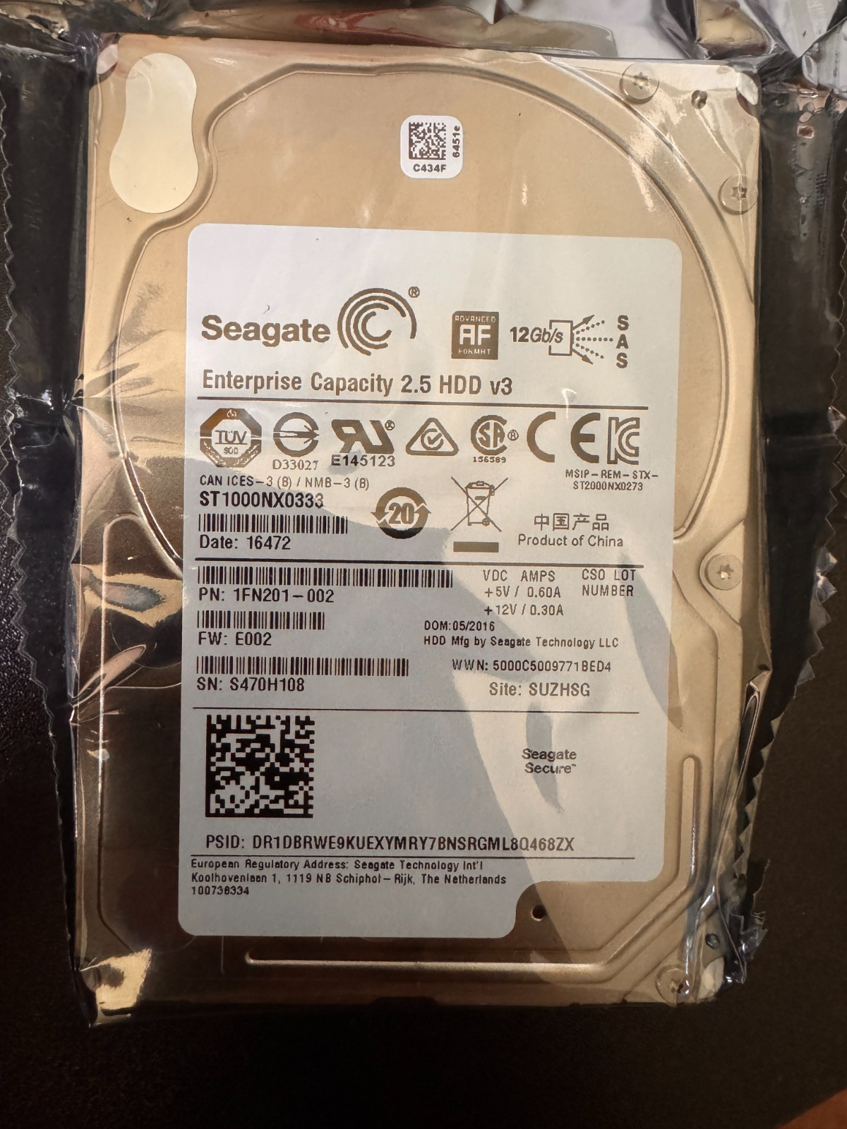 Seagate ST1000NX0333 1TB Exos 7E2000 SAS 2.5'' 7200RPM 128MB 12Gb Hard Drive