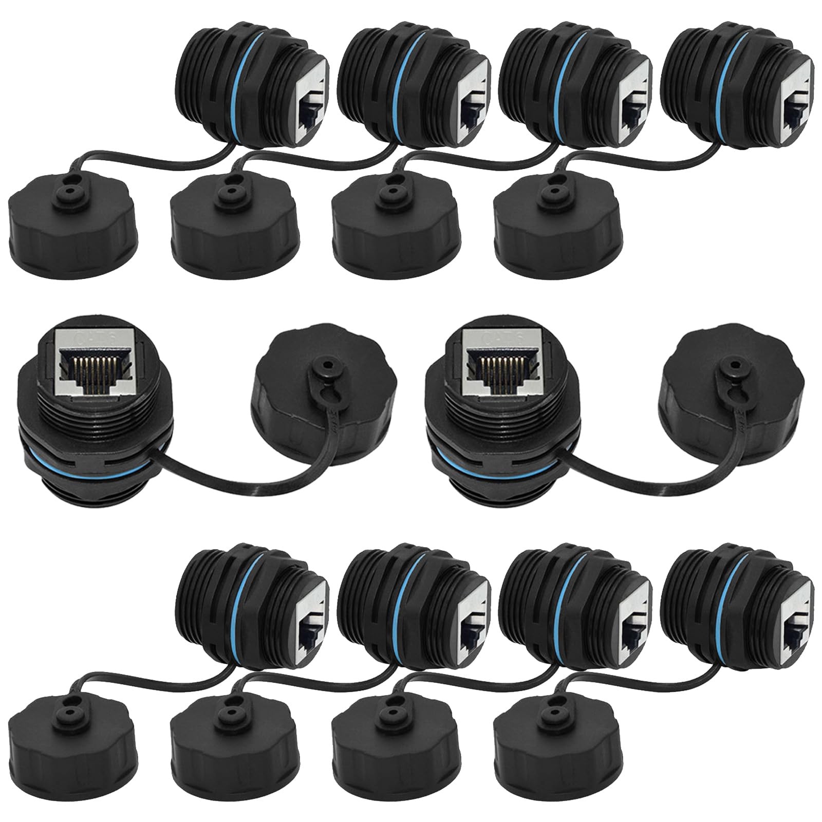 10PCS Shielded RJ45 Coupler, IP68 Waterproof CAT6, black