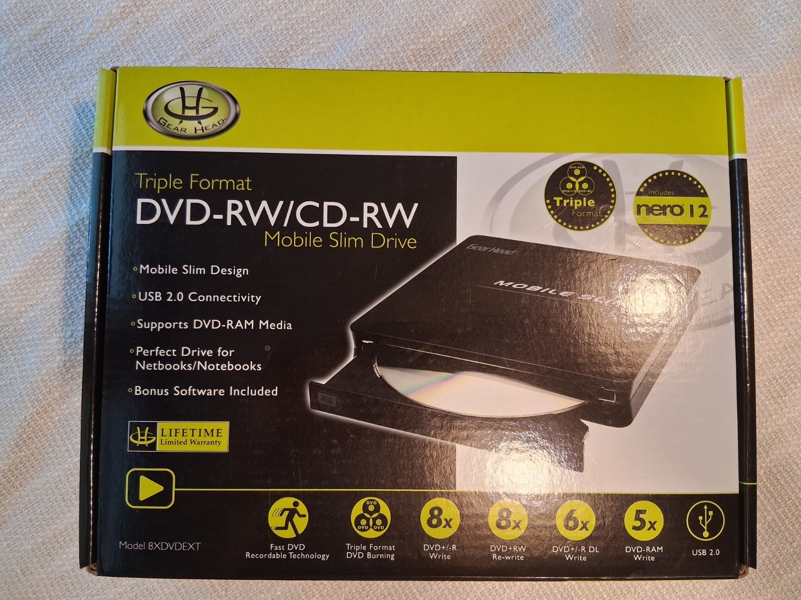 Gear Head 8XDVDEXT USB 2.0 Slim External DVD±RW/CD-RW Drive 8x Black