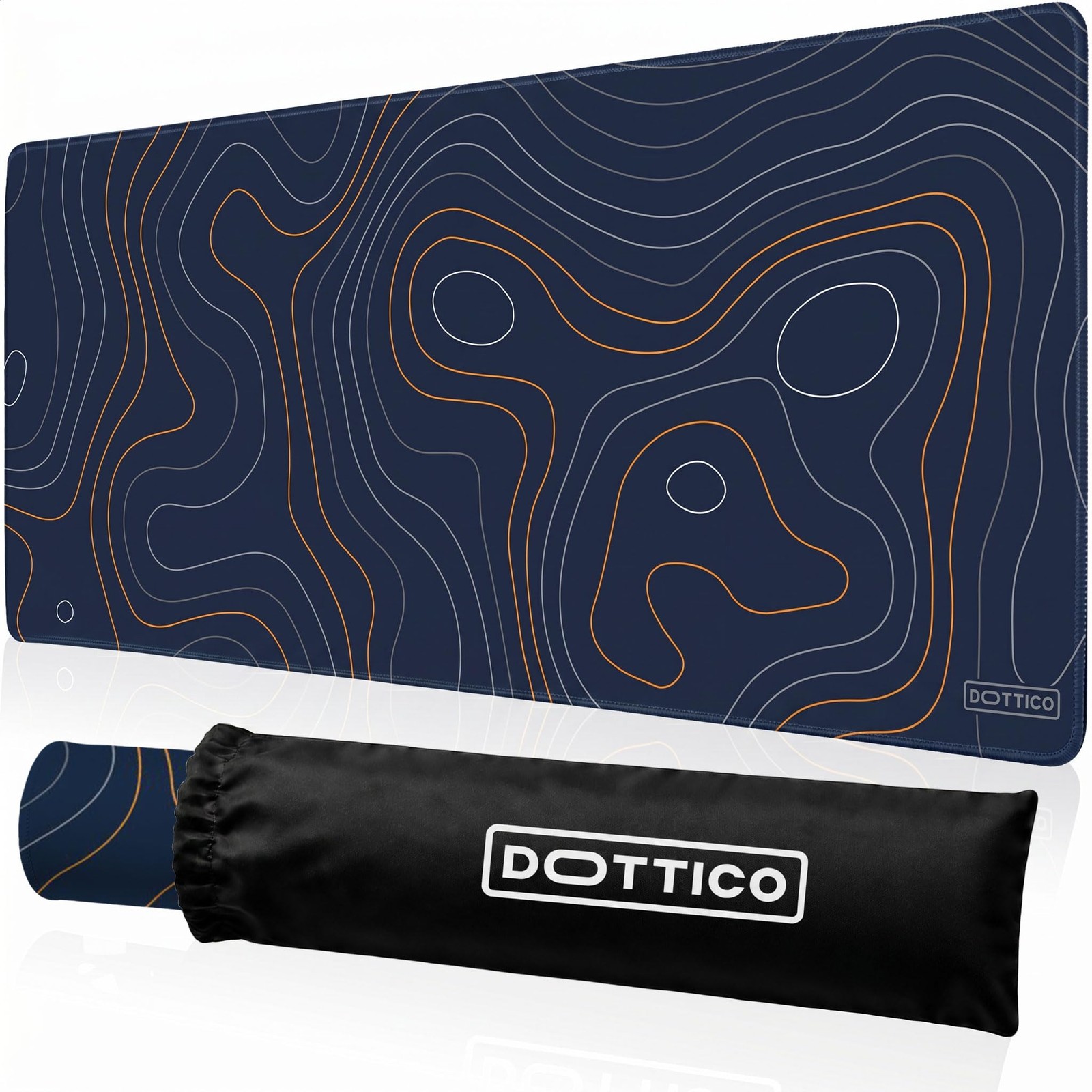 XL Contour Map Mouse Pad, Navy Blue & Orange Topographic Desk Mat 31.5x11.8 i...