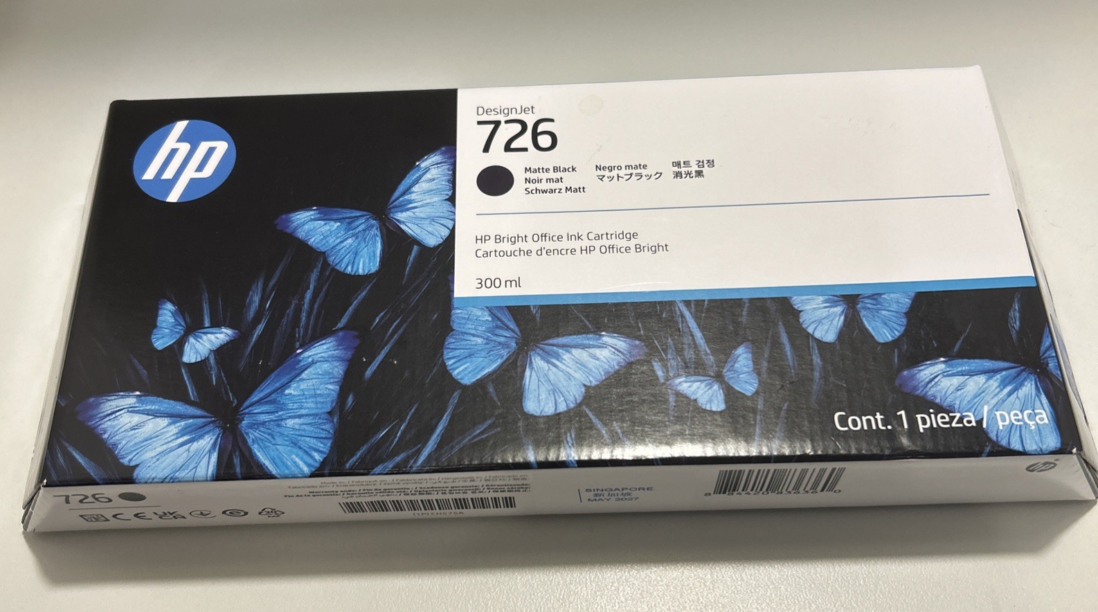 NEW HP 726 (CH575A) Matte Black (MK) Genuine Ink Cartridge 300ml - Date May 2027
