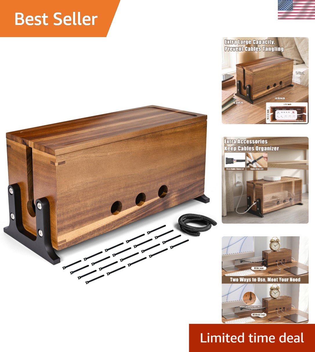 Child Safe Acacia Wood Cable Management Box - Elegant, Durable & Stylish Design