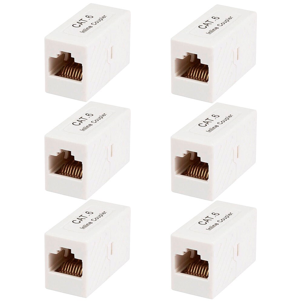 6 Pcs CAT6 RJ45 Network LAN Ethernet Inline Coupler Cable Joiner Connector White