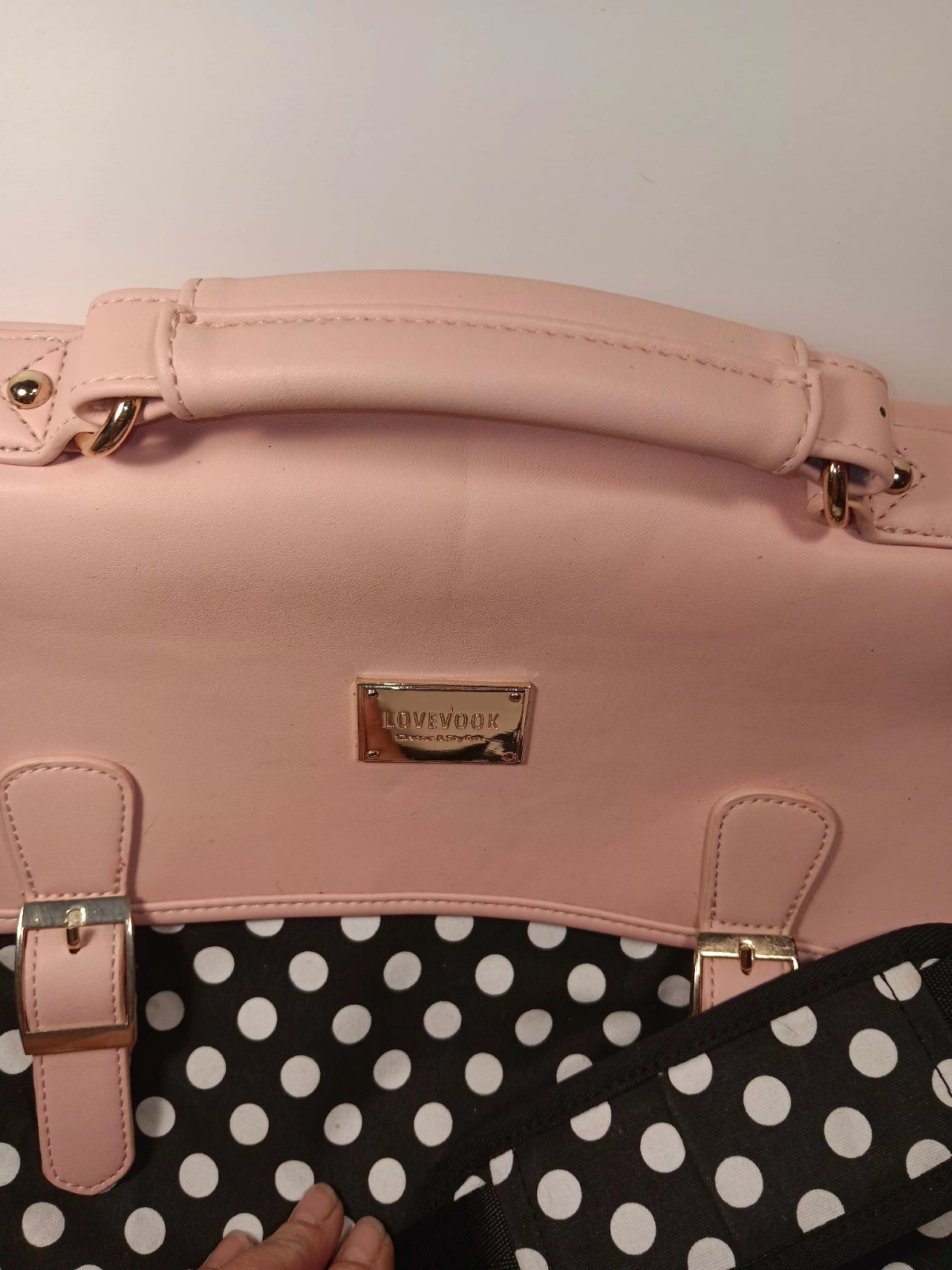 Lovevook Laptop Bag/Messenger Bag Large 13"x15" Pink/Black Pokadots