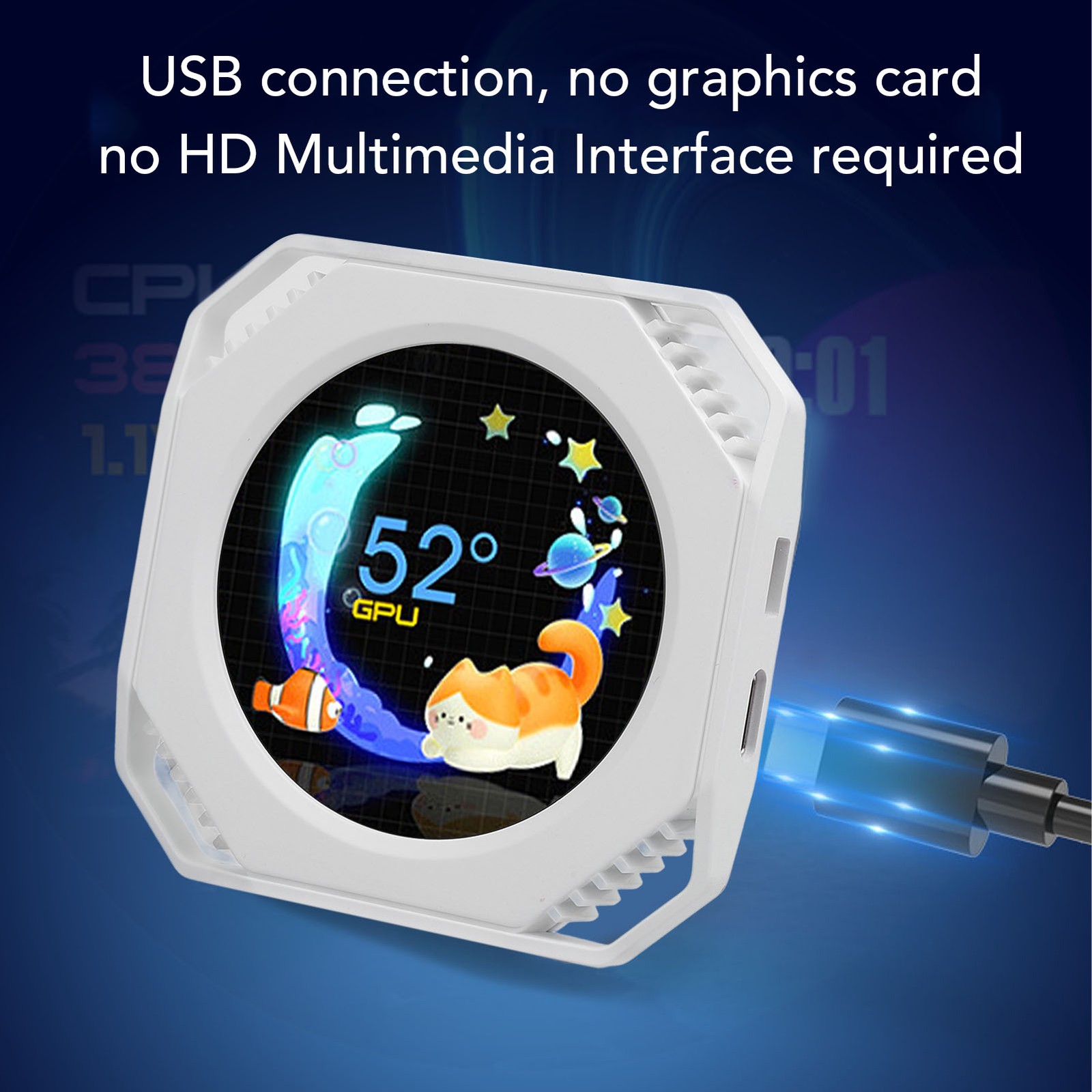 2.1 Inch Computer Secondary Screen DIY Dynamic Theme Water Cooler Screen US FHIB