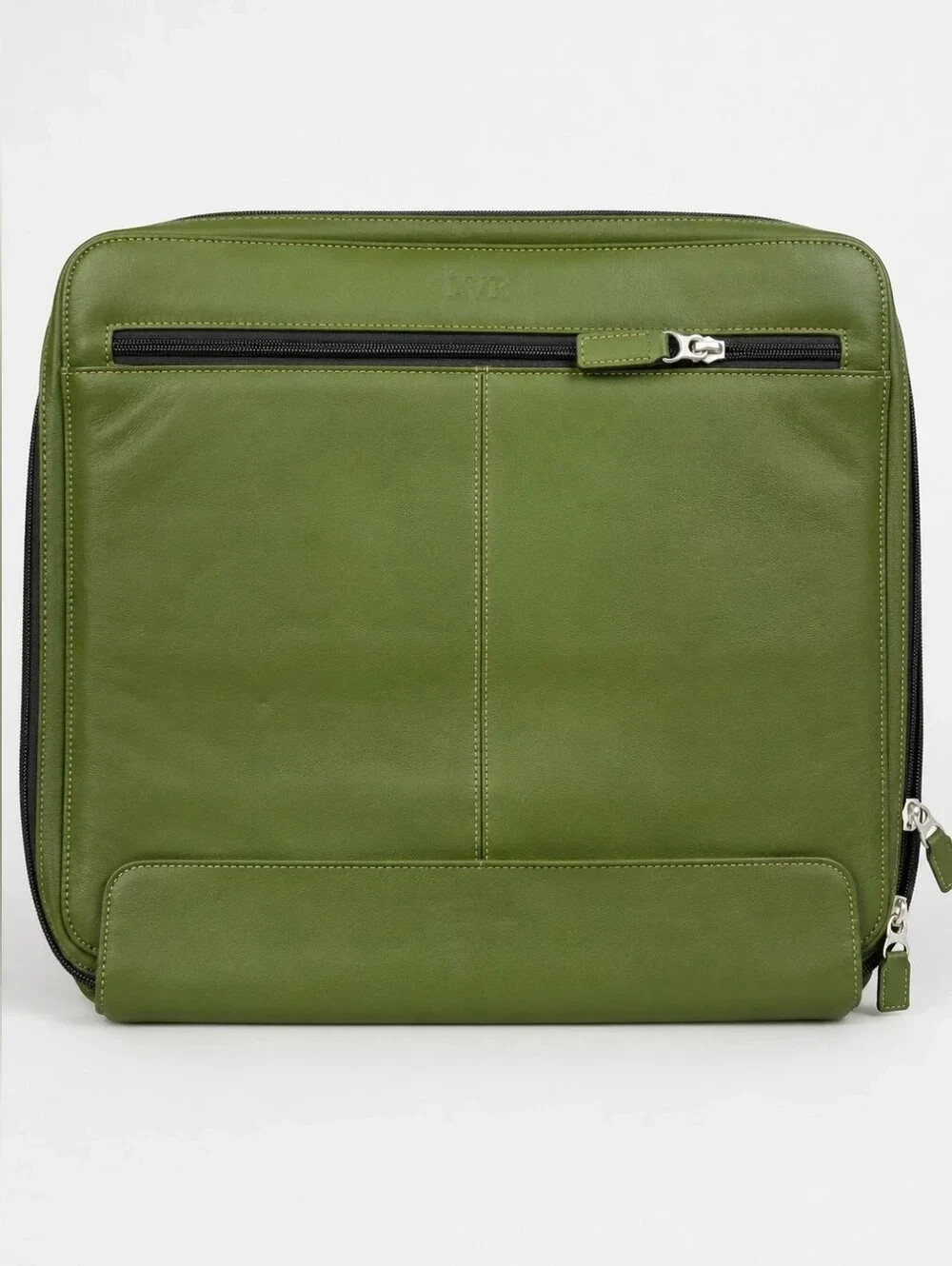 Levenger Fine Leather Green Laptop Portfolio Case Zip Around Sleeve Organizer