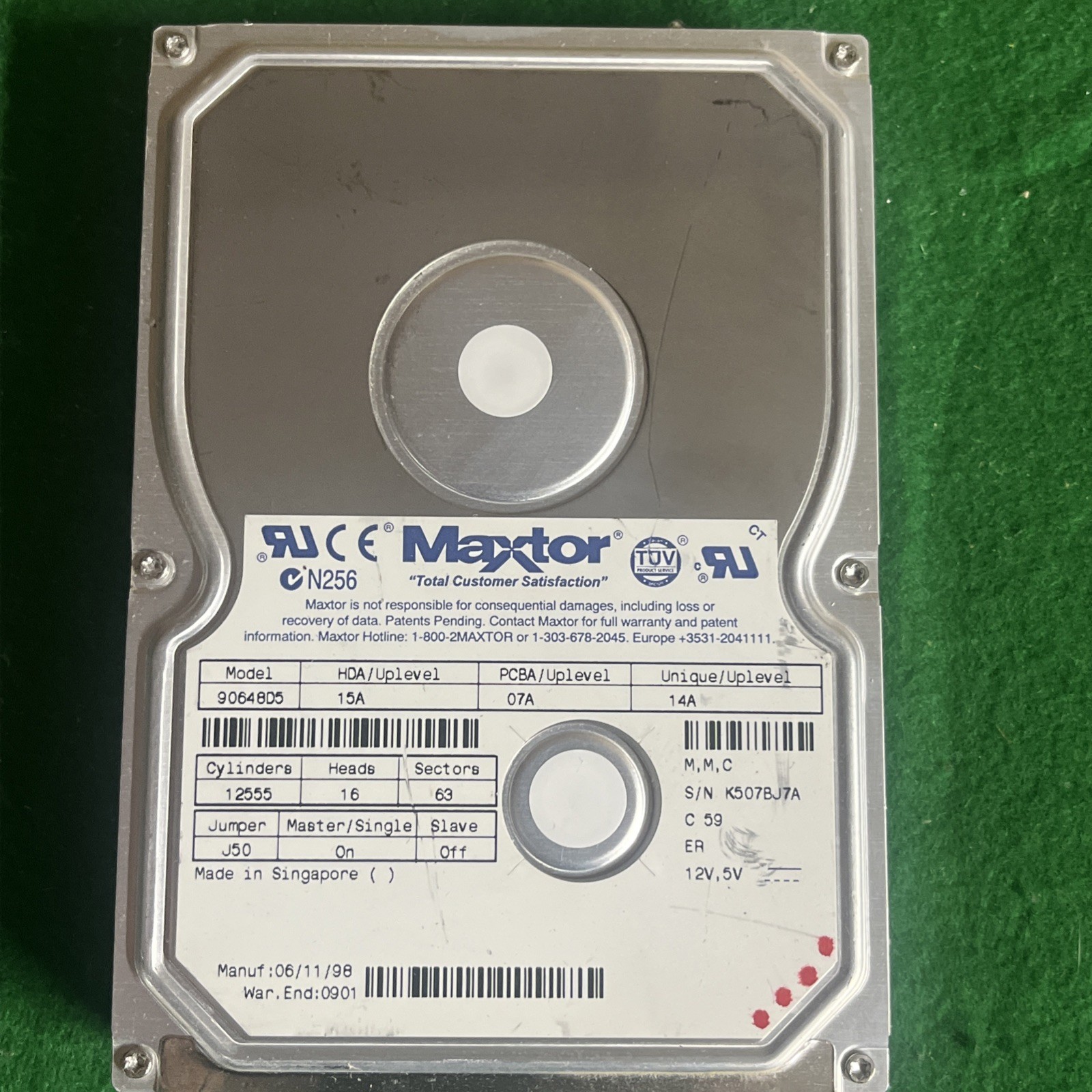 Maxtor 90648D5 6.4GB DiamondMax 2880 5400RPM IDE ATA 3.5” Hard Drive 1998 @2G