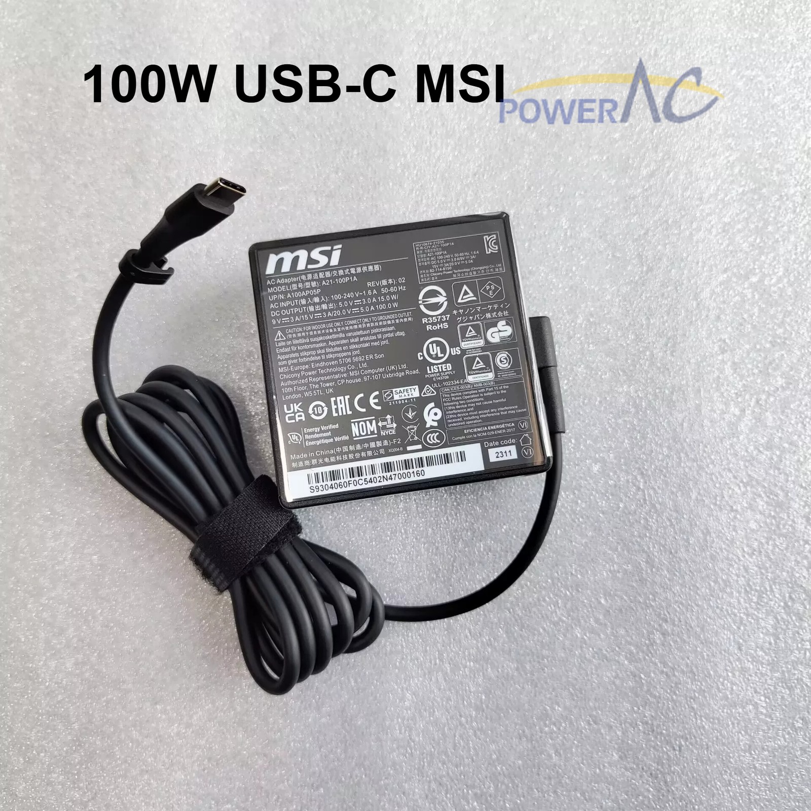 Genuine MSI 100W Power Supply for Summit E14 A11SCS A11SCST Fast Charger