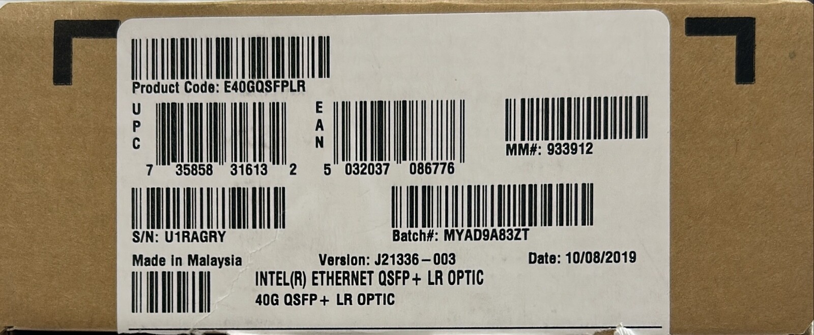Intel E40GQSFPLR Ethernet  40G QSFP+ LR Optics Module NEW OPEN BOX