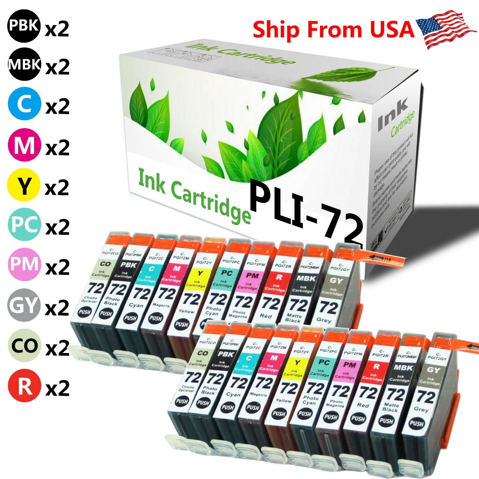 20 Pack PGI72 PGI-72 Ink Cartridge for PIXMA Pro-10 Printer