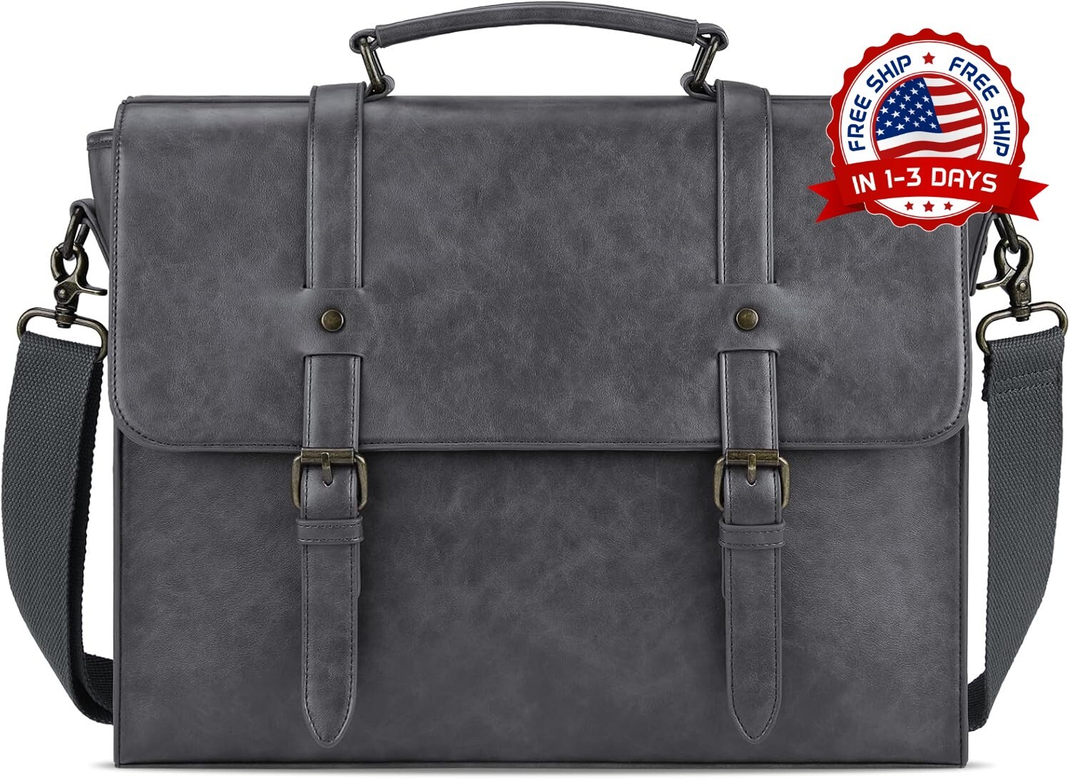 Maletín Para Laptop , Maletín De Cuero Con Clutch Para Portátil 15.6 Inch (Gris)