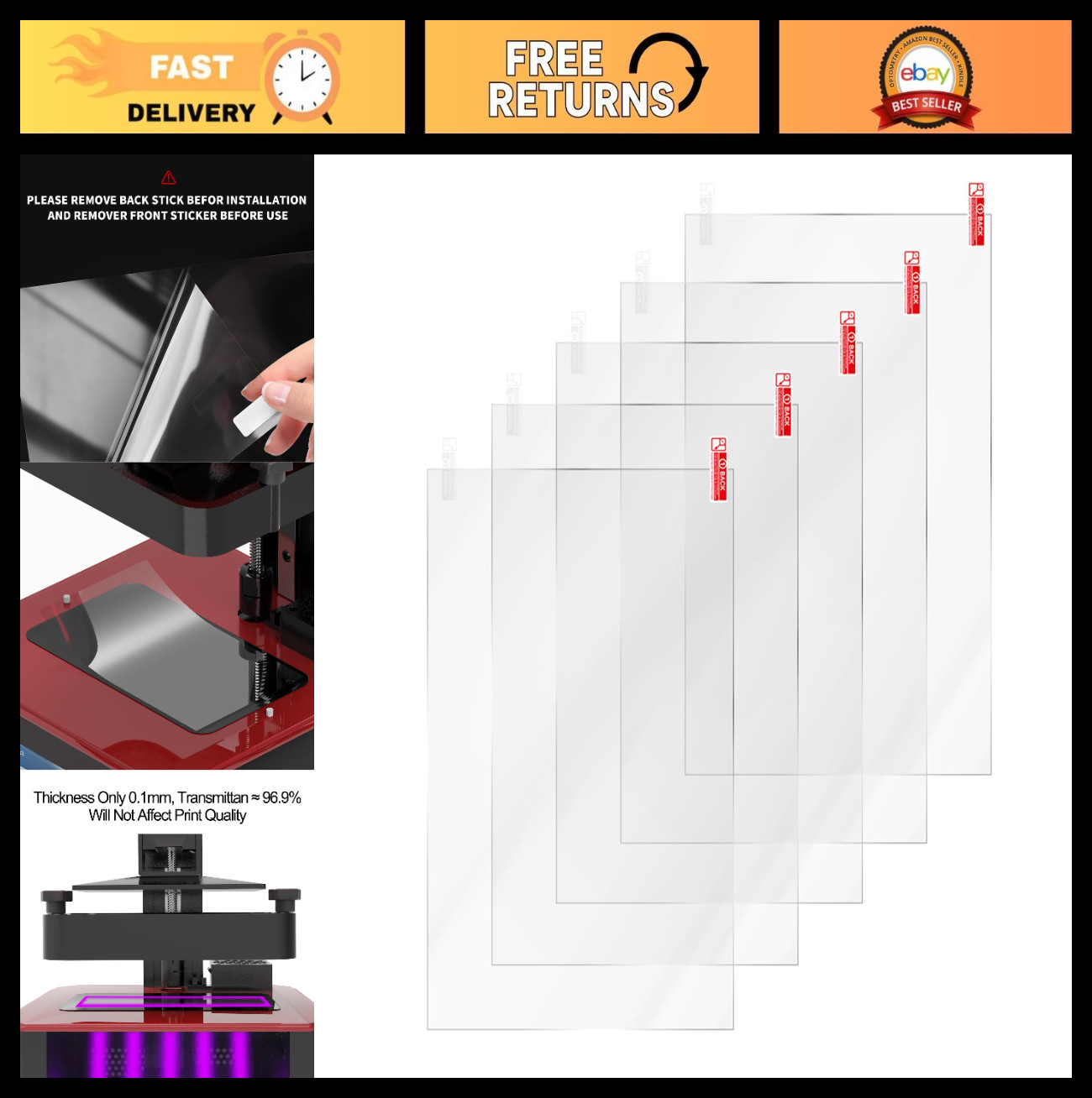 5PCS 10.1" Ultra Clear Screen Protectors - Scratch-Proof, Bubble-Free Films for
