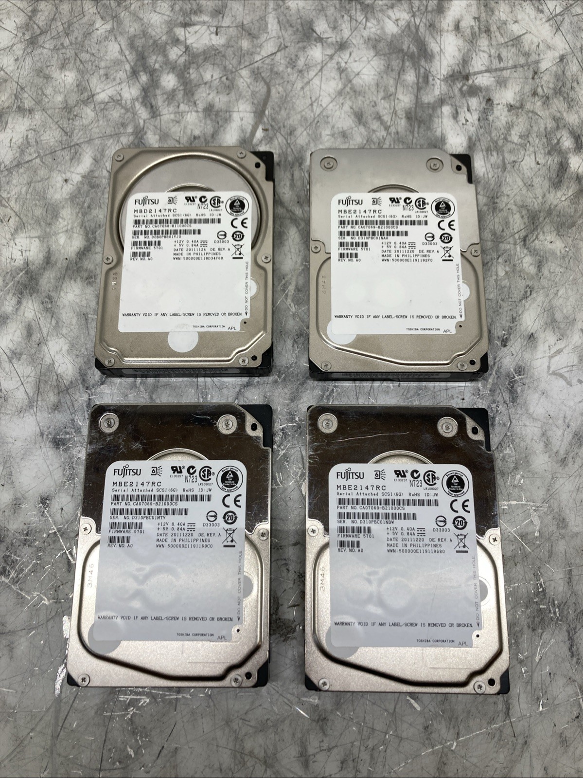 Lot of 4 Generic Fujitsu 146GB 15K 6G 2.5 in SAS Hard Drive MBE2147RC