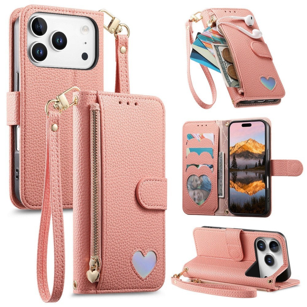 Flip Zip Love Leather Card Wallet Cover Case For 18 17 15 16 14 13 12 11 Pro 16E