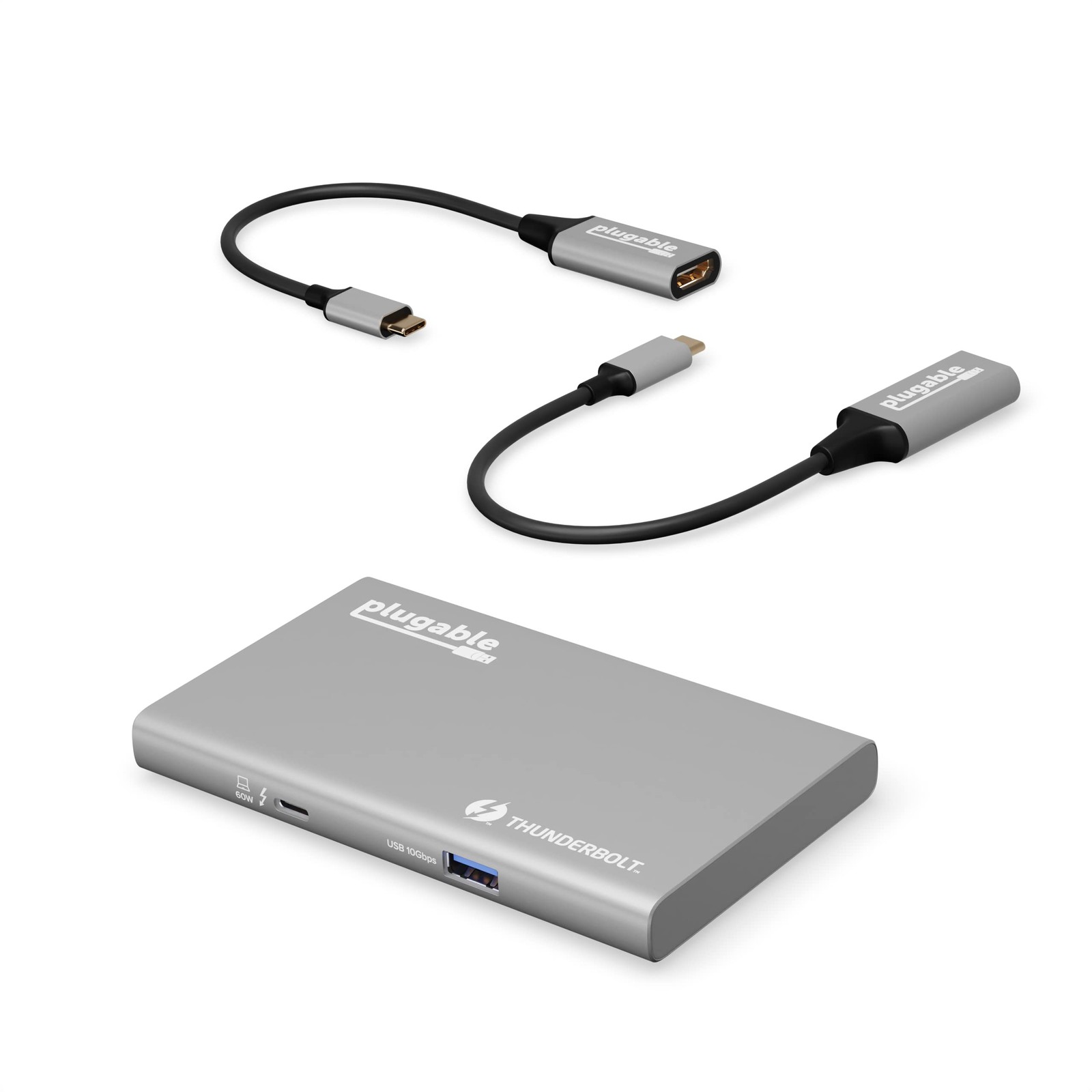 Plugable USB4 Hub Bundle with 2X USB-C to 4K HDMI Adapters, 5-in-1 Grey