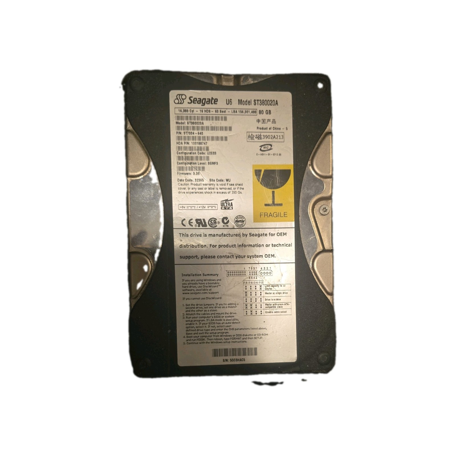ST380020A Hard Disk Drive U6 80GB Internal 5400RPM 3.5" HDD #3