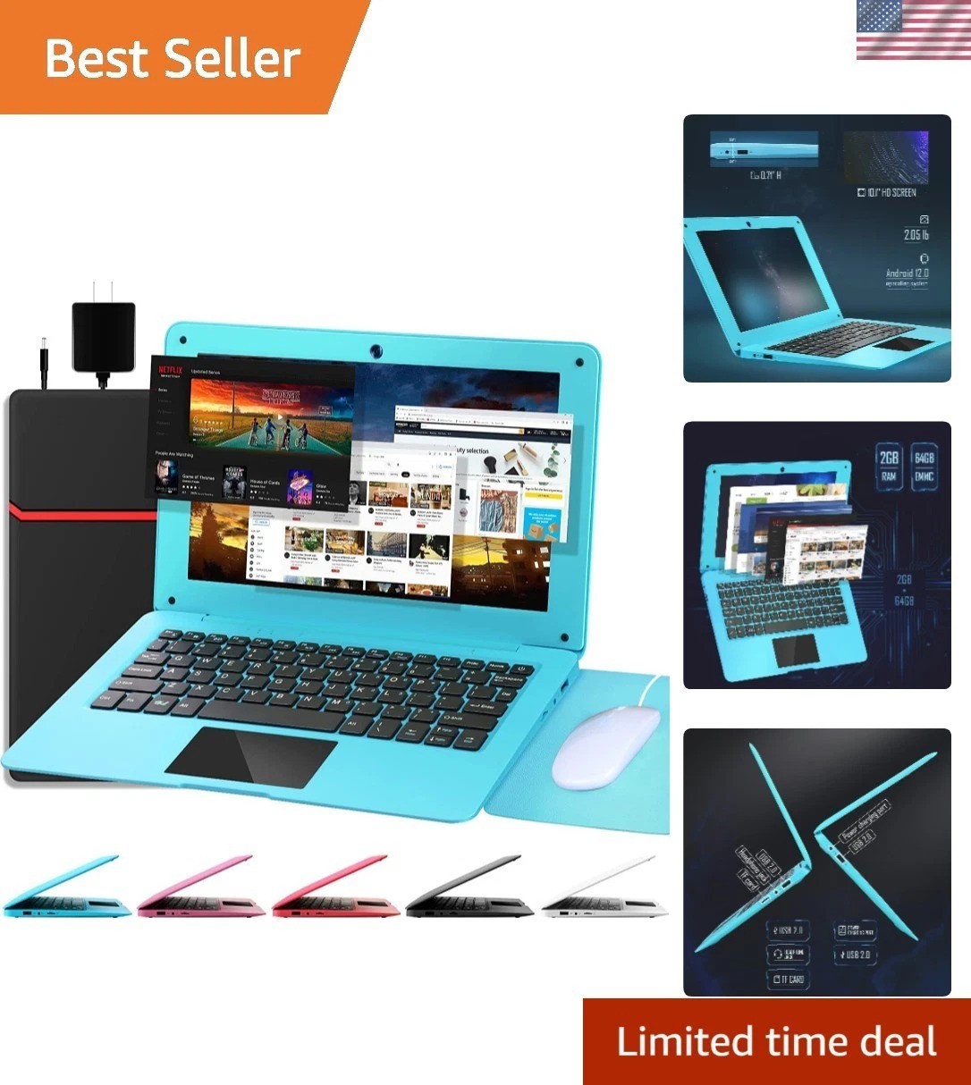 Versatile 10.1" Mini Laptop with IPS Display & User-Friendly Accessories - Blue