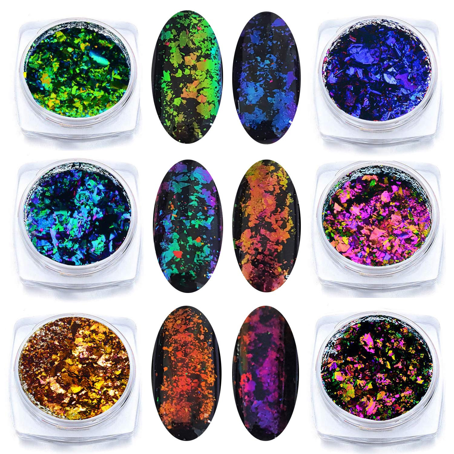 Iridescent Glitter Chameleon Nail Flakes Set Chrome Nail Powder Mirror Mermaid E