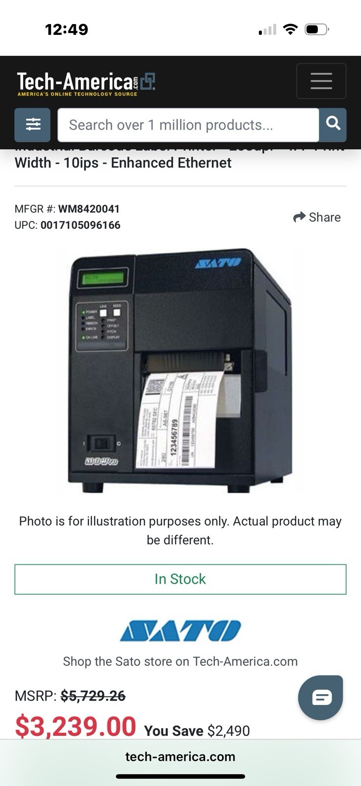 Sato M84Pro(2) Thermal Label Printer, ,PARALLEL,203DPI 4.1",DT/TT