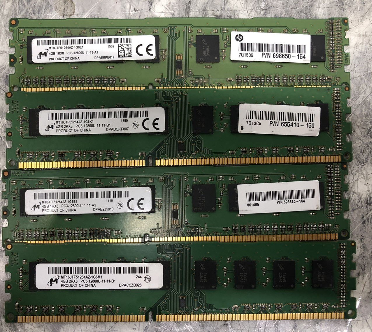 LOT of 4 MICRON 16GB (4x4GB) 2Rx8 DDR3 PC3-12800U DESKTOP MEMORY RAM