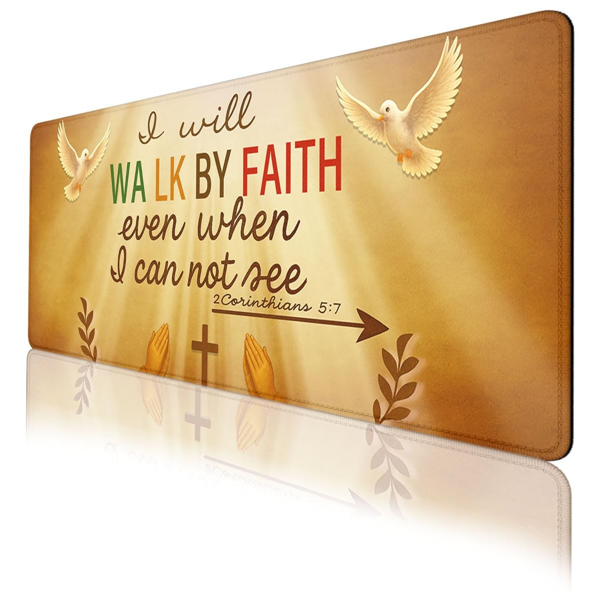 Christian Desk Mat Jesus Cross Faith Quote Walk by Faith XL Mouse Pad Large M...