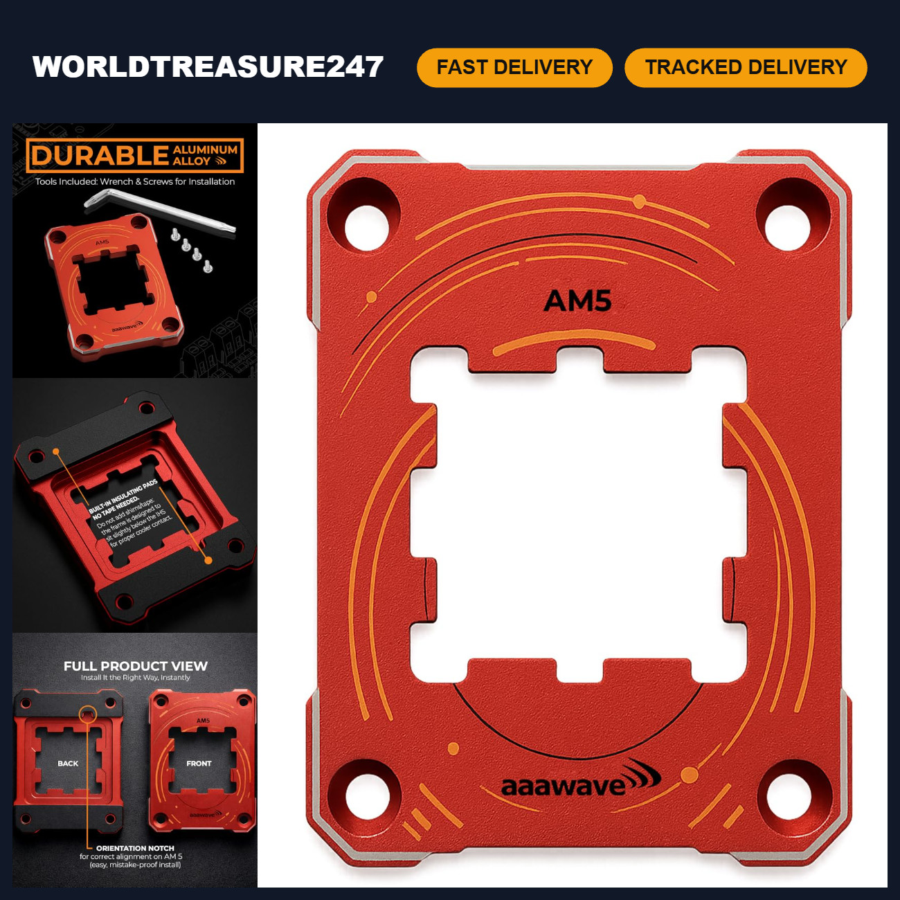 CPU Bracket Contact Sealing Frame, Anti-Bending Guard for AM5 - Red, Durable Des