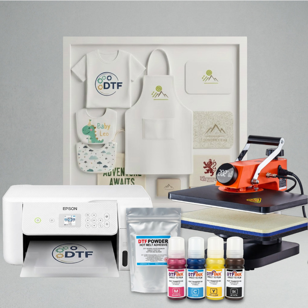 DTF Printing Kit | Epson White Printer w/ LCD | 12"x 15" Heat Press (Bundle)