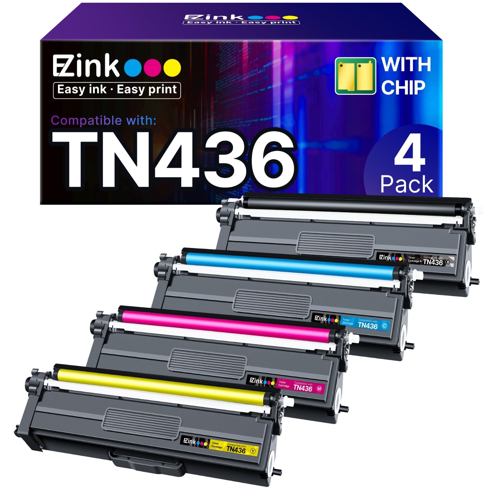 E Z Ink TN436 4 Pack High Yield Toner Cartridges for Brother Printers