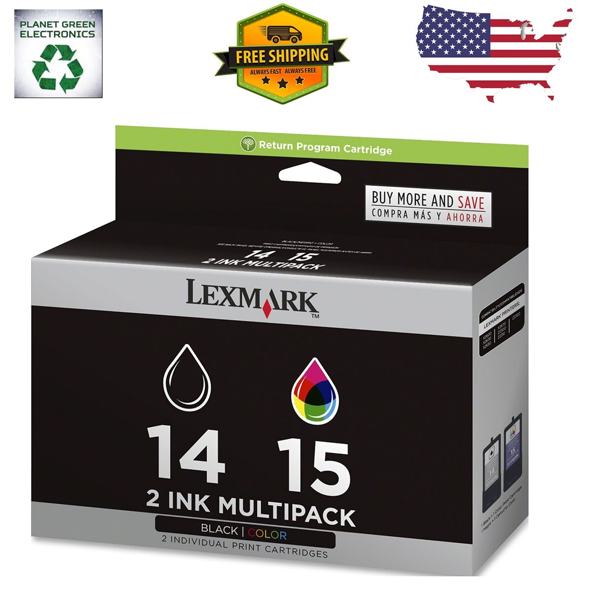 New Genuine Lexmark 14 15 2PK Box Ink Cartridge SeriesColor X2600 Z Series Z2300