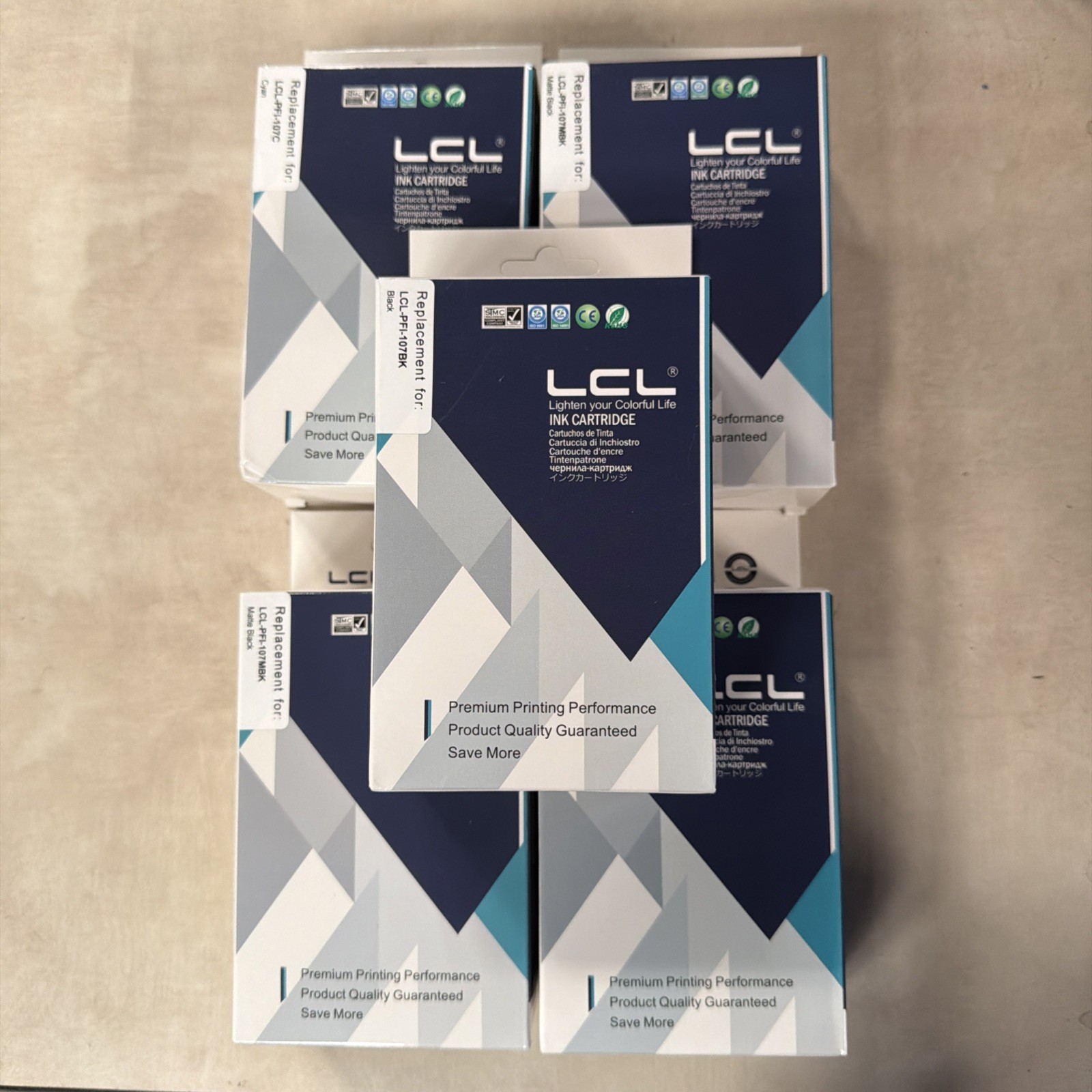 LCL INK CARTRIDGE- LCL-PFI-107C/107BK/107MBK/107MBK/107Y-5 PACK